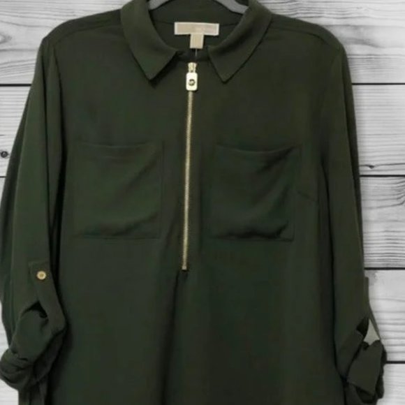 Michael Kors Black Front Half Zip Blouse - Picture 7 of 8